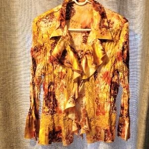 Vintage Vibrant Floral Ruffled Blouse